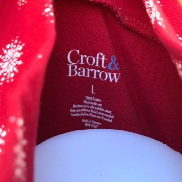 Croft & Barrow Mock Turtle Neck Red Snowflake Winter Top Long Sleeve Shirt Sz L - Picture 2 of 8